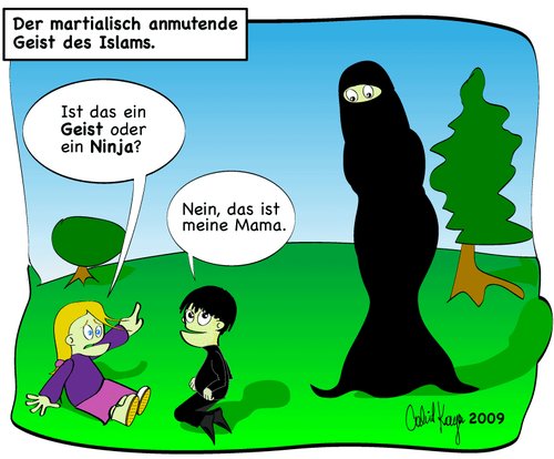 Cartoon: Martialischer geist des Islams (medium) by Ex-Muslim-at tagged islam,kopftuch,burka,frau,scharia