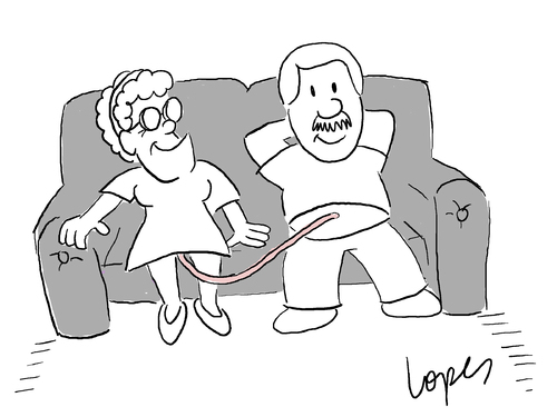 Cartoon: Overprotective Mother (medium) by Lopes tagged mother,old,woman,son,umbilical,cord,sofa,home,parents