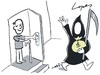 Cartoon: Death Bribe (small) by Lopes tagged death grim reaper old man money bribe bag door life goodbye