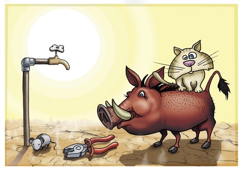 Cartoon: Kein Wasser (medium) by gamez tagged animals,weather,desert,ground,wasse,water,cat,kaban,mouse,sun,hot,hotter