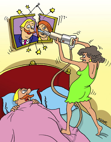 Cartoon: Mistress (medium) by kranev tagged mistress,family,jackhammer,husband,bed,portraits