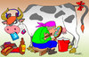 Cartoon: Cow udder (small) by kranev tagged cow,eats,snickers,bounty,cocacola,rock,music,milkmaid,udder,magnifying,glass