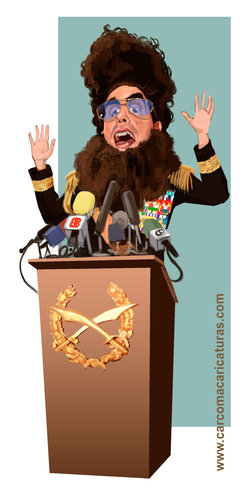 Cartoon: The Dictator_El Dictador (medium) by carcoma tagged caricature,caricatura,politica,borat,sacha,actor,cine,pelicula,movie,film,dictador,dictator,aladeen,cinema
