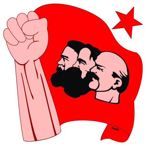 Cartoon: Rote Fahne  Faust  Stern Köpfe (medium) by symbolfuzzy tagged engels,marx,lenin,klassenkampf,revolution,köpfe,stern,faust,fahne,rote,sozialismus,kommunismus,logos,logo,symbole,symbolfuzzy