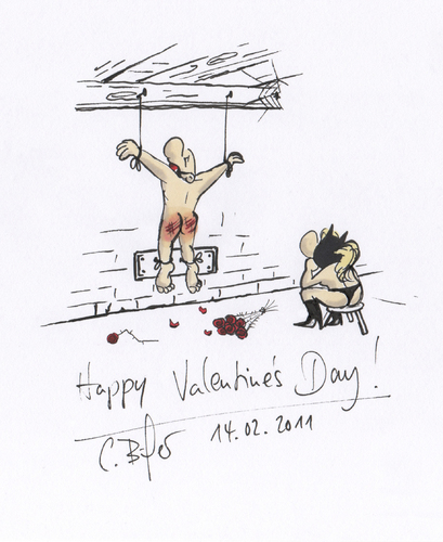 Cartoon: Valentinsgruß (medium) by Carlo Büchner tagged valentinstag,liebe,amor,fetisch,rosen,hintern,fesseln