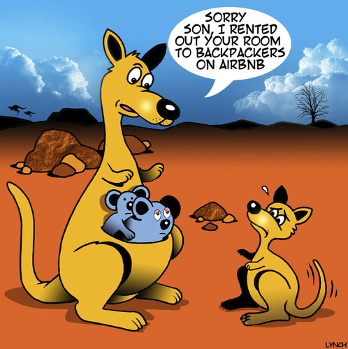 Cartoon: Airbnb (medium) by toons tagged airbnb,kangaroos,accommodation,koala,bears,rent,room,backpackers,australia,animal,airbnb,kangaroos,accommodation,koala,bears,rent,room,backpackers,australia,animal