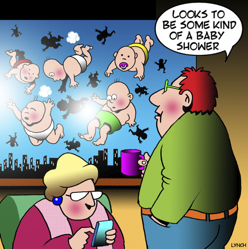 Cartoon: Baby shower (medium) by toons tagged baby,shower,weather,raining,showers,newborn,children,baby,shower,weather,raining,showers,newborn,children