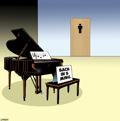 Cartoon: Bach in five (medium) by toons tagged bach,piano,musical,instrument,toilet,break,mens,room,bach,piano,musical,instrument,toilet,break,mens,room