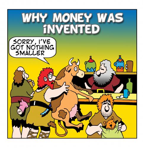 Cartoon: bartering (medium) by toons tagged barter,money,animals,trading,pubs,cows,history