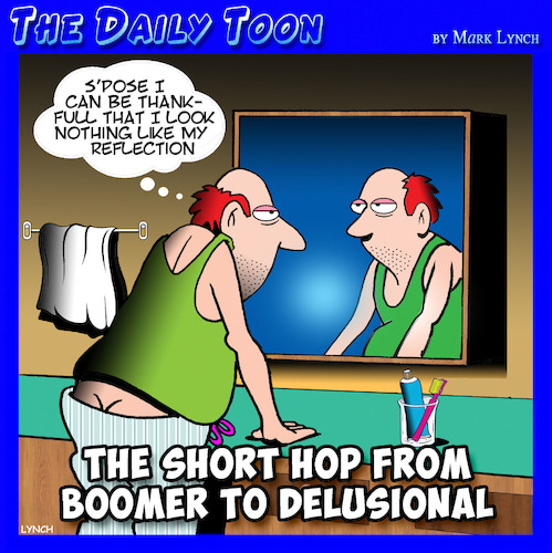Cartoon: Boomers (medium) by toons tagged delusional,baby,boomers,mirror,reflection,delusional,baby,boomers,mirror,reflection