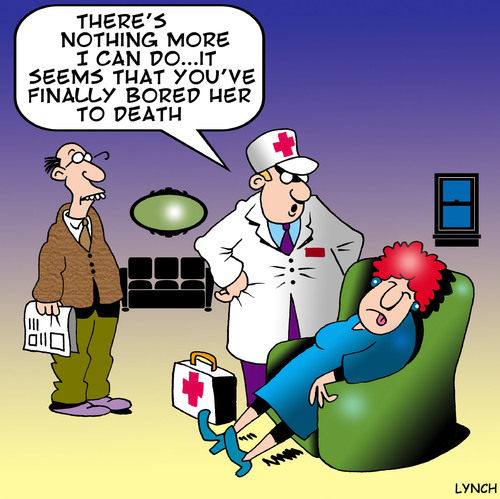 Cartoon: bored to death (medium) by toons tagged boring,bored,talking,marriage,first,aid,doctor,ambulance,relationships,divorce,death,wet,blanket