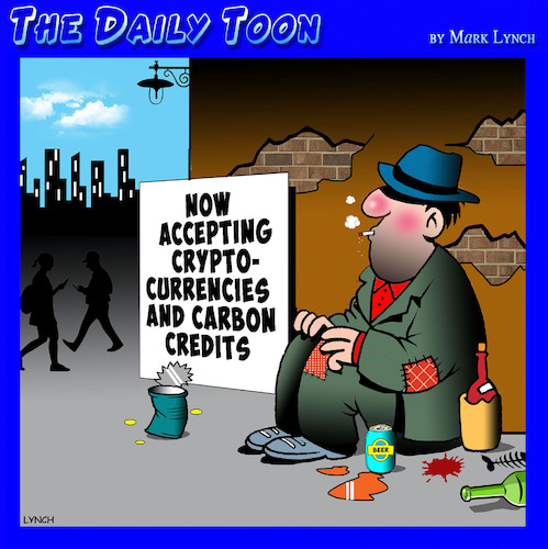 Cartoon: Carbon credits (medium) by toons tagged carbon,bitcoin,begging,carbon,bitcoin,begging