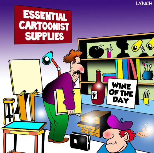 Cartoon: cartoonist supplies (medium) by toons tagged cartoonist,cartooning,art,supplies,wine,vino,drawing,painting