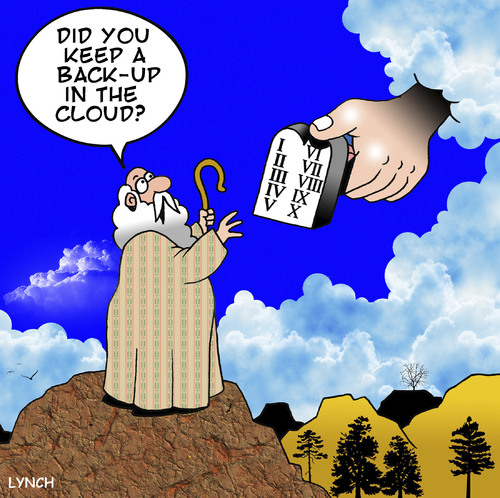 Cartoon: Cloud back up (medium) by toons tagged ten,commandments,moses,cloud,storage,external,hard,drive,computers,ten,commandments,moses,cloud,storage,external,hard,drive,computers