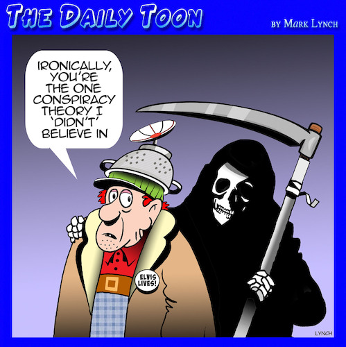 Cartoon: Conspiracy theories (medium) by toons tagged conspiracy,theory,weirdos,death,grim,reaper,conspiracy,theory,weirdos,death,grim,reaper