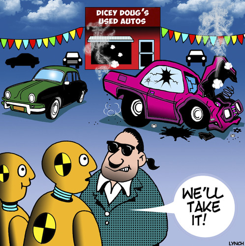 Cartoon: Crash test dummy (medium) by toons tagged used,cars,auto,sales,car,crash,test,dummy,buying,used,cars,auto,sales,car,crash,test,dummy,buying