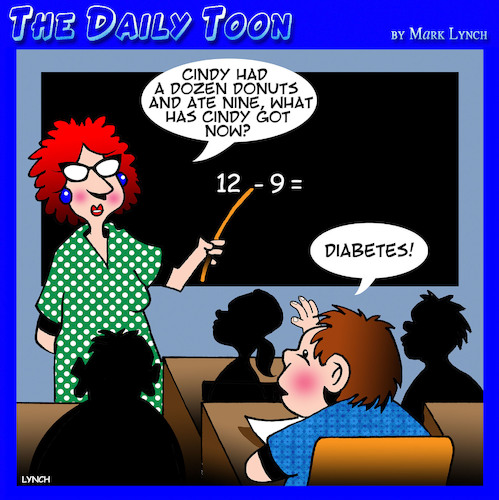 Cartoon: Diabetes (medium) by toons tagged mathematics,algebra,diabetes,type,education,teachers,students,donuts,adding,up,subtractions,mathematics,algebra,diabetes,type,education,teachers,students,donuts,adding,up,subtractions