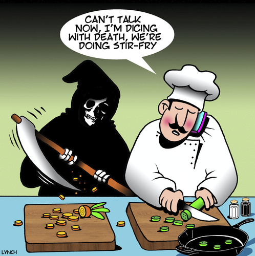 Cartoon: Dicing with death (medium) by toons tagged of,angel,food,dicing,death,chefs,with,stir,fry,dicing,food,angel,of,death,chefs,with,stir,fry