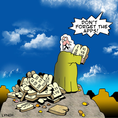 Cartoon: Dont forget the apps (medium) by toons tagged apps,apple,applications,ipad,ten,commandments,moses,god,bible,religion,sin
