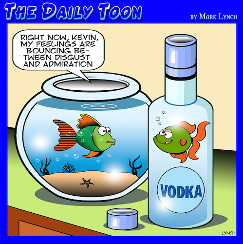 Cartoon: Drunk fish (medium) by toons tagged vodka,fish,bowl,alcohol,animals,vodka,fish,bowl,alcohol,animals