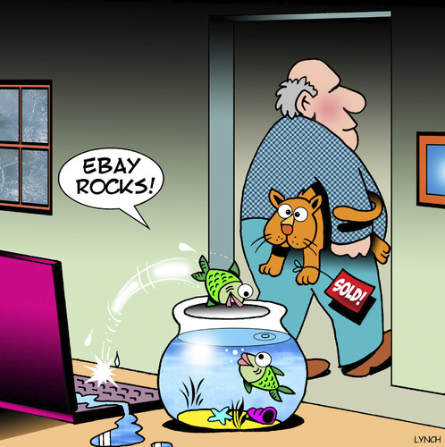 Cartoon: ebay rocks (medium) by toons tagged ebay,online,sales,shopping,fish,cats,ebay,online,sales,shopping,fish,cats