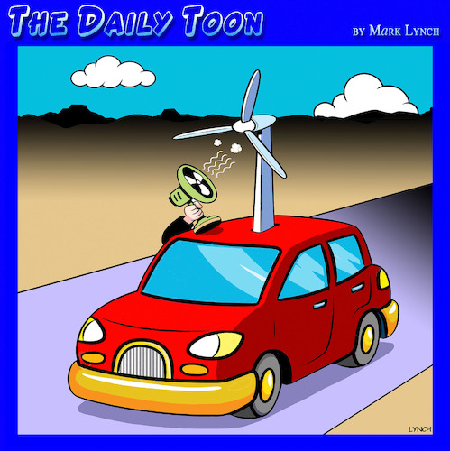 Cartoon: Electric cars (medium) by toons tagged wind,power,ev,electric,vehicles,turbine,hybrid,fossil,fuels,wind,power,ev,electric,vehicles,turbine,hybrid,fossil,fuels