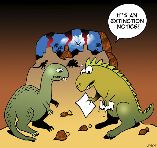 Cartoon: Extinction notice (medium) by toons tagged homeless,eviction,extinct,age,stone,dinosaurs,dinosaurs,stone,age,extinct,eviction,homeless