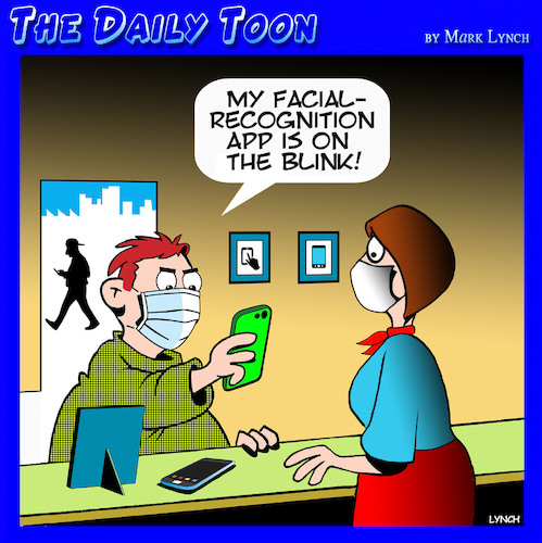 Cartoon: Facial recognition app (medium) by toons tagged smartphones,facial,recognition,apps,phone,sales,smartphones,facial,recognition,apps,phone,sales