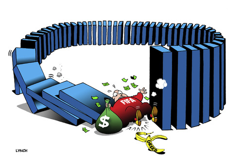 Cartoon: FIFA (medium) by toons tagged fifa,bribes,corruption,soccer,world,cup,banana,peel,dominos,fifa,bribes,corruption,soccer,world,cup,banana,peel,dominos