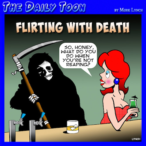 Cartoon: Flirting with death (medium) by toons tagged flirting,horseman,of,the,apocalypse,bars,flirting,horseman,of,the,apocalypse,bars