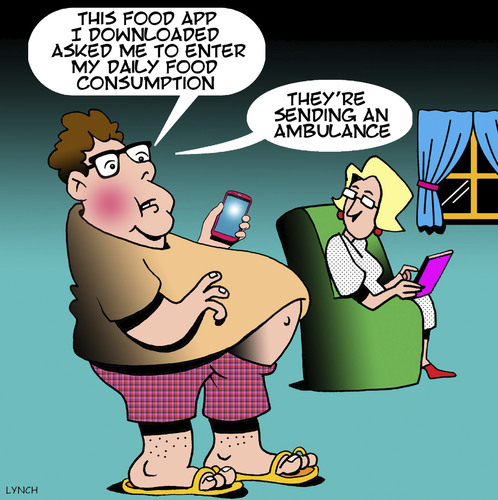 Cartoon: Food app (medium) by toons tagged obesity,fat,ambulance,apps,diet,obesity,fat,ambulance,apps,diet