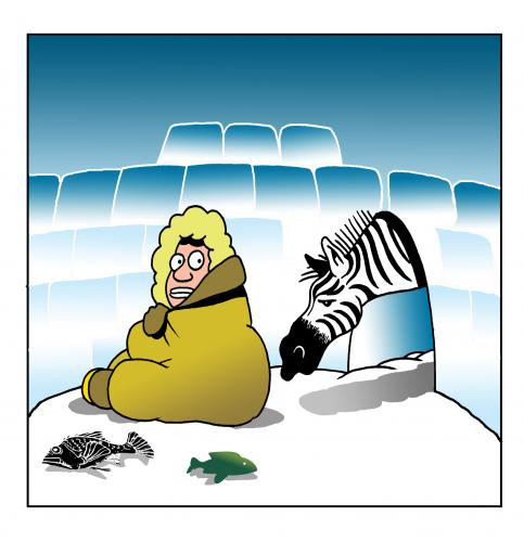 Cartoon: global warming (medium) by toons tagged zebra,eskimo,igloo,global,warming,environment,ice,arctic