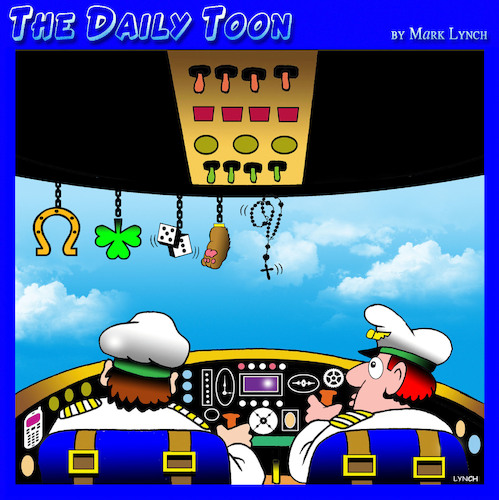 Cartoon: Good luck charms (medium) by toons tagged pilots,good,luck,charm,cockpit,shamrock,dice,horseshoe,air,travel,passenger,jet,pilots,good,luck,charm,cockpit,shamrock,dice,horseshoe,air,travel,passenger,jet