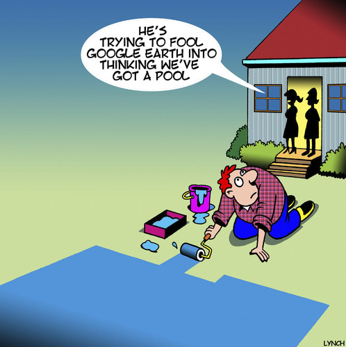 Cartoon: Google earth (medium) by toons tagged google,earth,backyard,pool,house,painting,google,earth,backyard,pool,house,painting