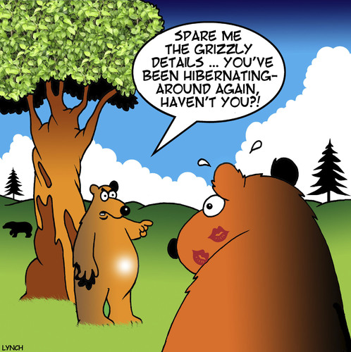 Cartoon: Grizzly details (medium) by toons tagged bears,hibernation,infidelity,animals,lipstick,grizzly,bear,bears,hibernation,infidelity,animals,lipstick,grizzly,bear