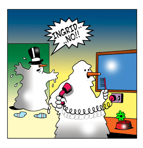 Cartoon: hairdrying snowman (medium) by toons tagged snowman,snow,hairdryer,winter,personal,grooming,self,image,toiletries