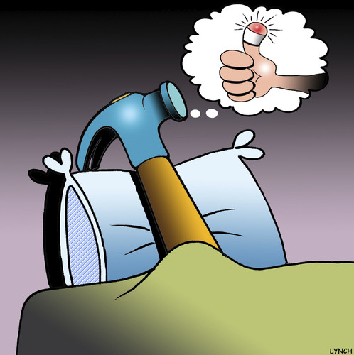 Cartoon: Hammer dreams (medium) by toons tagged hammer,tools,dreams,sleep,sore,thumb,hitting,with,hammer,tools,dreams,sleep,sore,thumb,hitting,with