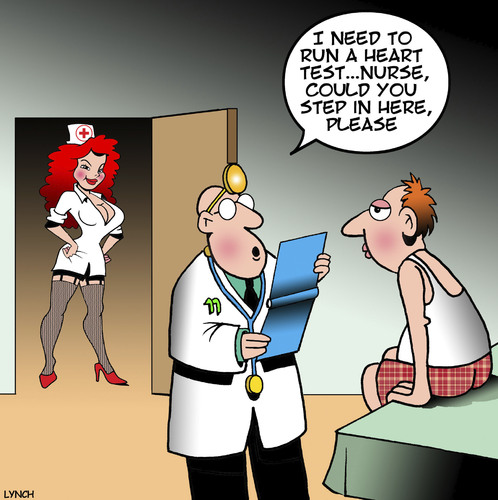 Cartoon: Heart attack (medium) by toons tagged cardiology,sexy,nurse,heart,attack,stress,test,cardiology,sexy,nurse,heart,attack,stress,test