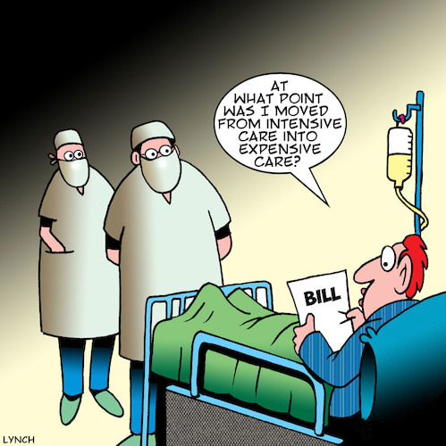 Cartoon: Hospital bill (medium) by toons tagged hospitals,medical,bills,intensive,care,patient,doctors,hospitals,medical,bills,intensive,care,patient,doctors