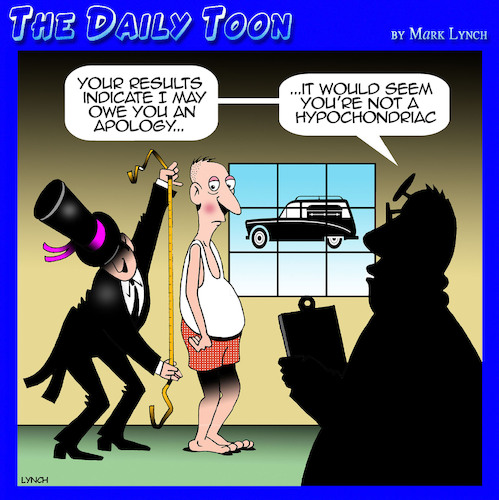 Cartoon: Hypochondriac (medium) by toons tagged hearse,hypochondria,undertaker,hearse,hypochondria,undertaker