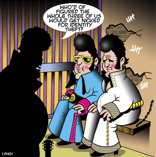 Cartoon: Identity theft (medium) by toons tagged elvis,identity,theft,impersonaters,jail,elvis,identity,theft,impersonaters,jail