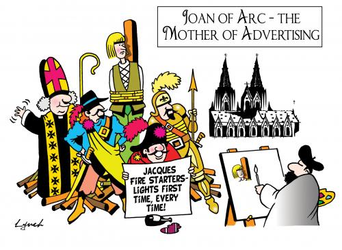 Cartoon: Joan f Arc (medium) by toons tagged joan,of,arc,religion,martyr,advertiing