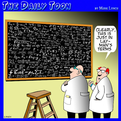 Cartoon: Layman terms (medium) by toons tagged scientists,laymans,terms,blackboard,equations,research,scientific,scientists,laymans,terms,blackboard,equations,research,scientific