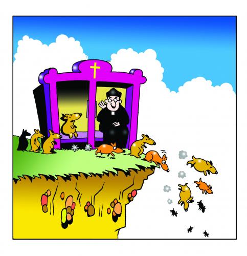 Cartoon: lemmings confession (medium) by toons tagged lemmings,confession,suicide,religion,priests,sacraments,confessional,booth