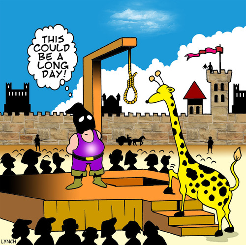 Cartoon: long day (medium) by toons tagged hangman,girrafe,animals,executioner,medievil,torture,guillotine,death,hanging