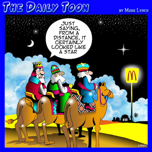 Cartoon: Looked like a star (medium) by toons tagged three,wise,men,birth,of,jesus,mcdonalds,maccas,three,wise,men,birth,of,jesus,mcdonalds,maccas