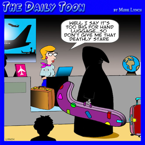 Cartoon: Luggage restrictions (medium) by toons tagged air,travel,in,flight,luggage,hand,angel,of,death,air,travel,in,flight,luggage,hand,angel,of,death