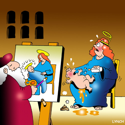 Cartoon: Madonna and child (medium) by toons tagged religion,madonna,and,child,michaelangelo,sistine,chapel