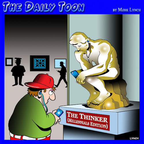 Cartoon: Millennial art (medium) by toons tagged the,thinker,gen,millenials,sculptures,art,gallery,the,thinker,gen,millenials,sculptures,art,gallery