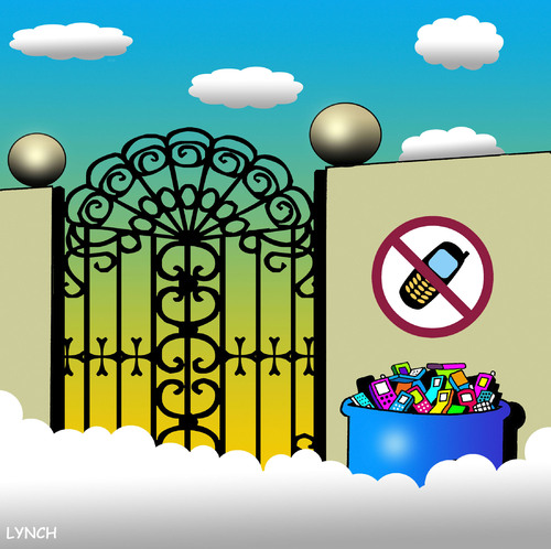 Cartoon: mobile free zone (medium) by toons tagged mobile,phone,cell,heaven,angels,god,banned